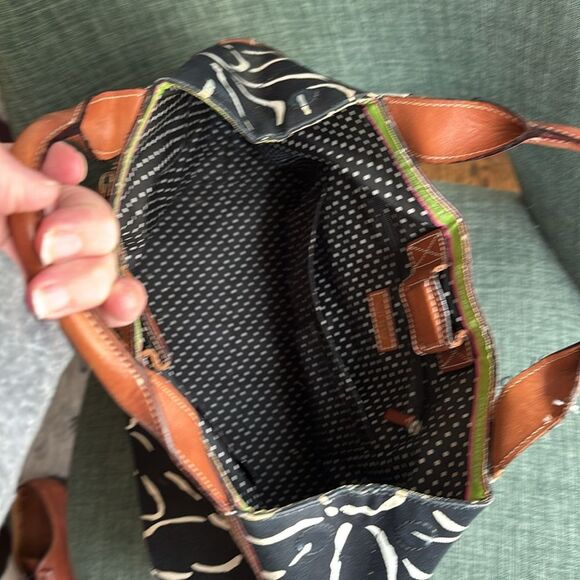 Kate Spade large Navy blue and Brown leather Tote with Floral Accents polka dots - Picture 9 of 15